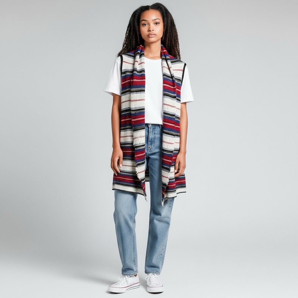 Sam Edelman Cream Knit Vest with Red and Navy Stripes